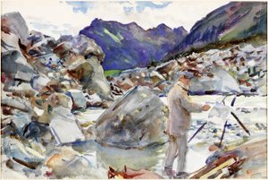 阿尔卑斯山的冰川流，c.1904（铅笔和纸上水彩） 作者 约翰·辛格·萨金特